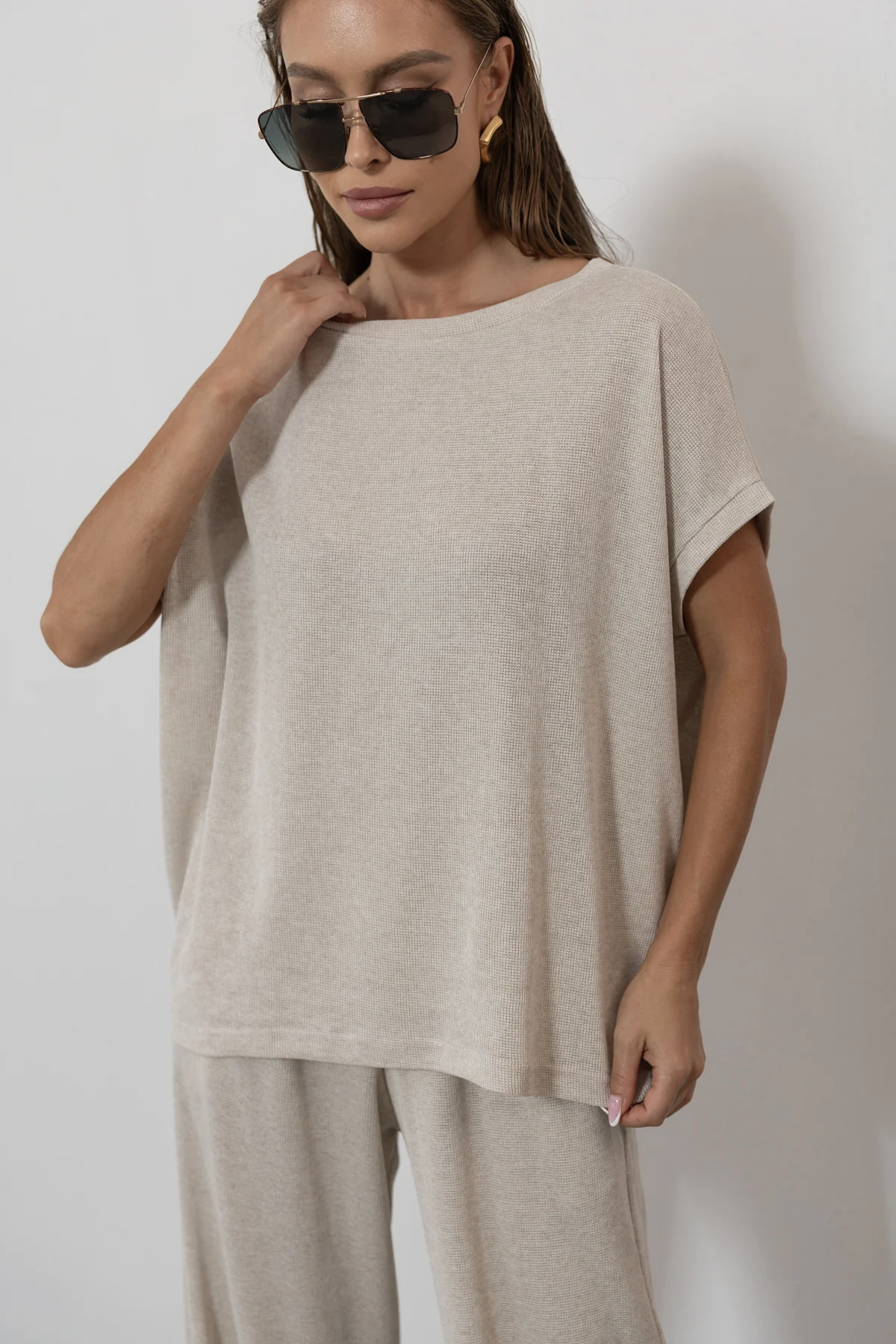Solena t-shirt oversize sweterkowa dzianina kolor Latte / kremowy