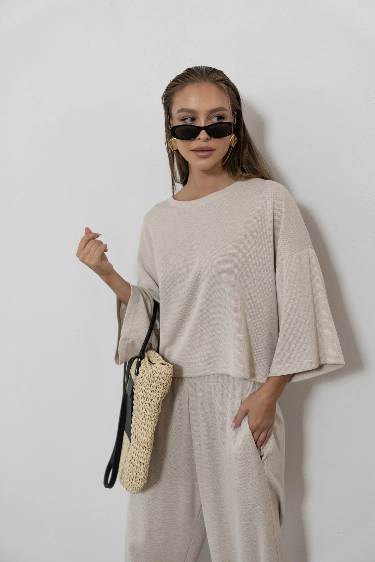 Paloma bluzka oversize sweterkowa dzianina kolor Latte / kremowy