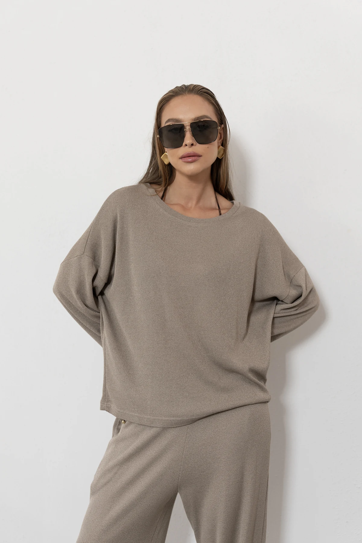 Riviera bluzka oversize sweterkowa dzianina kolor Cappuccino / chłodny beż