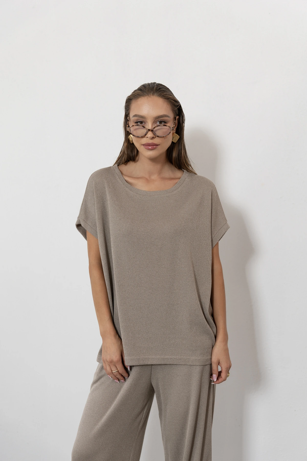 Solena t-shirt oversize sweterkowa dzianina kolor Cappuccino / chłodny beż
