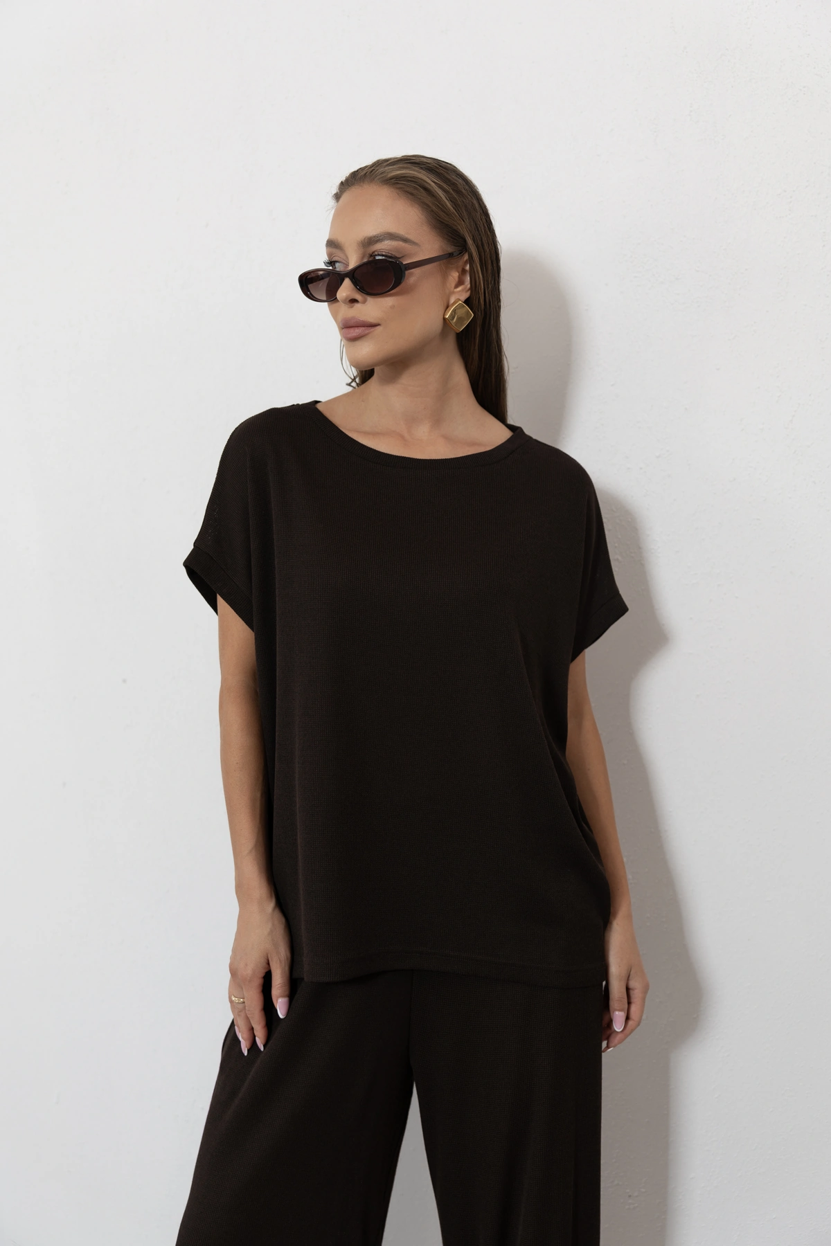 Solena t-shirt oversize sweterkowa dzianina kolor Mokka / ciemny brąz