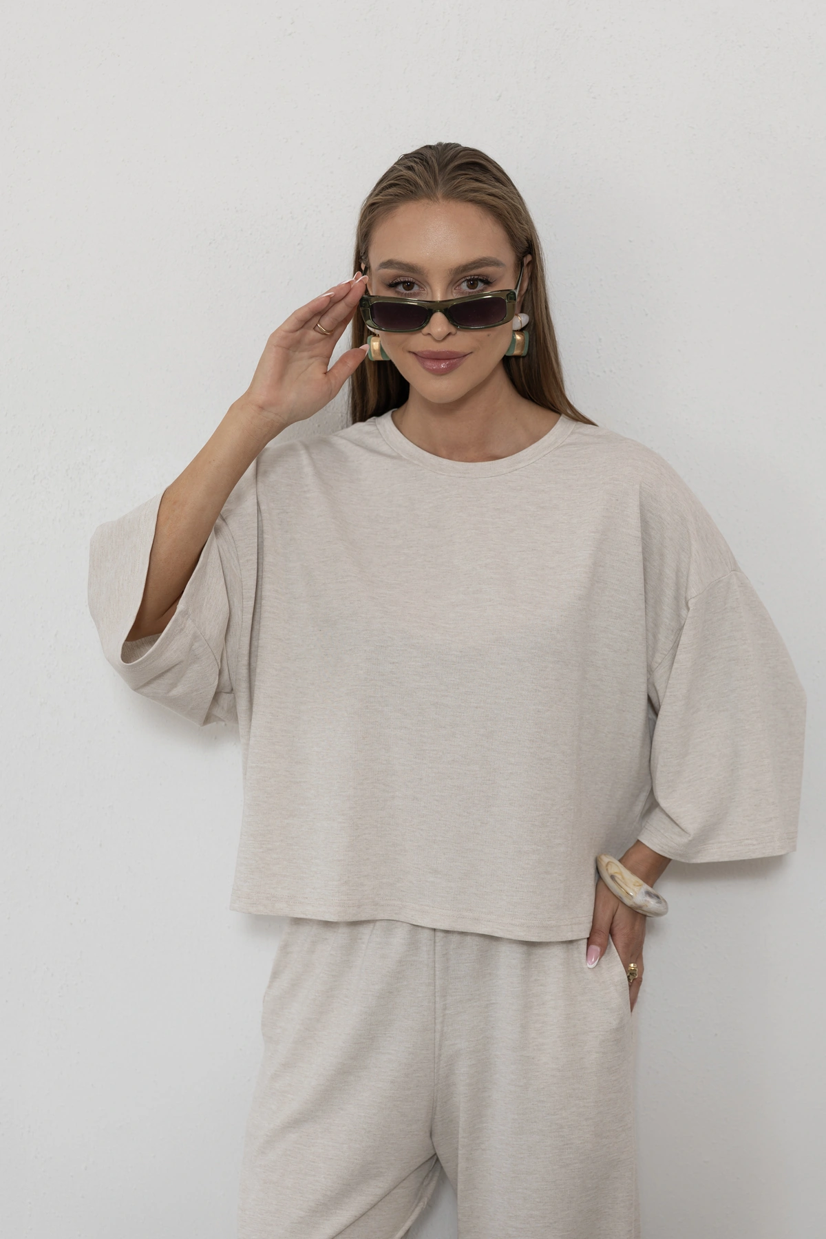 Paloma bluzka oversize gładka dzianina kolor Latte / kremowy