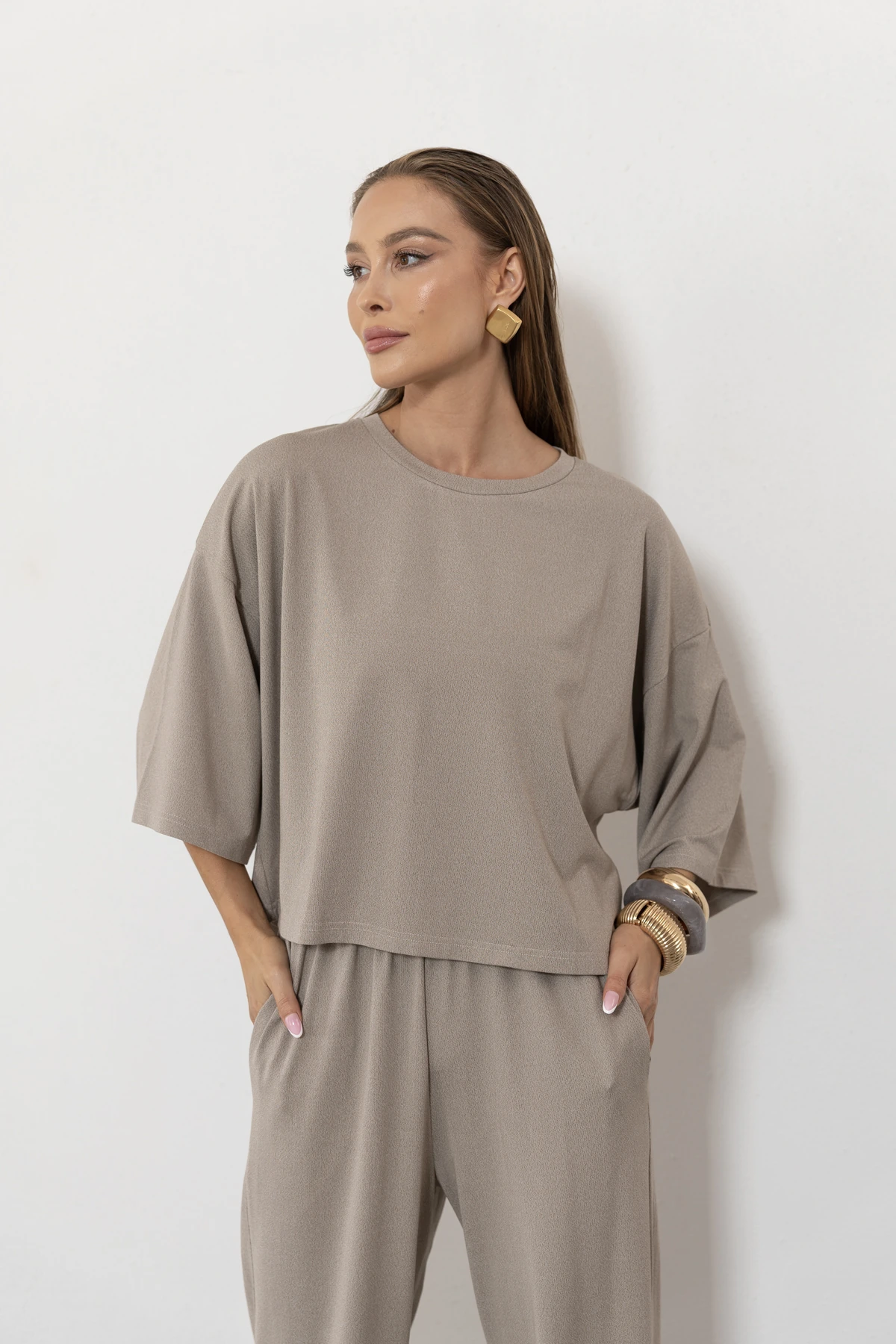 Paloma bluzka oversize gładka dzianina kolor Cappuccino / chłodny beż