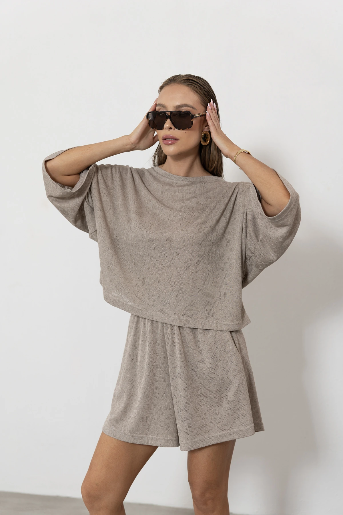 Paloma bluzka oversize ażurowa dzianina róża kolor Cappuccino / chłodny beż