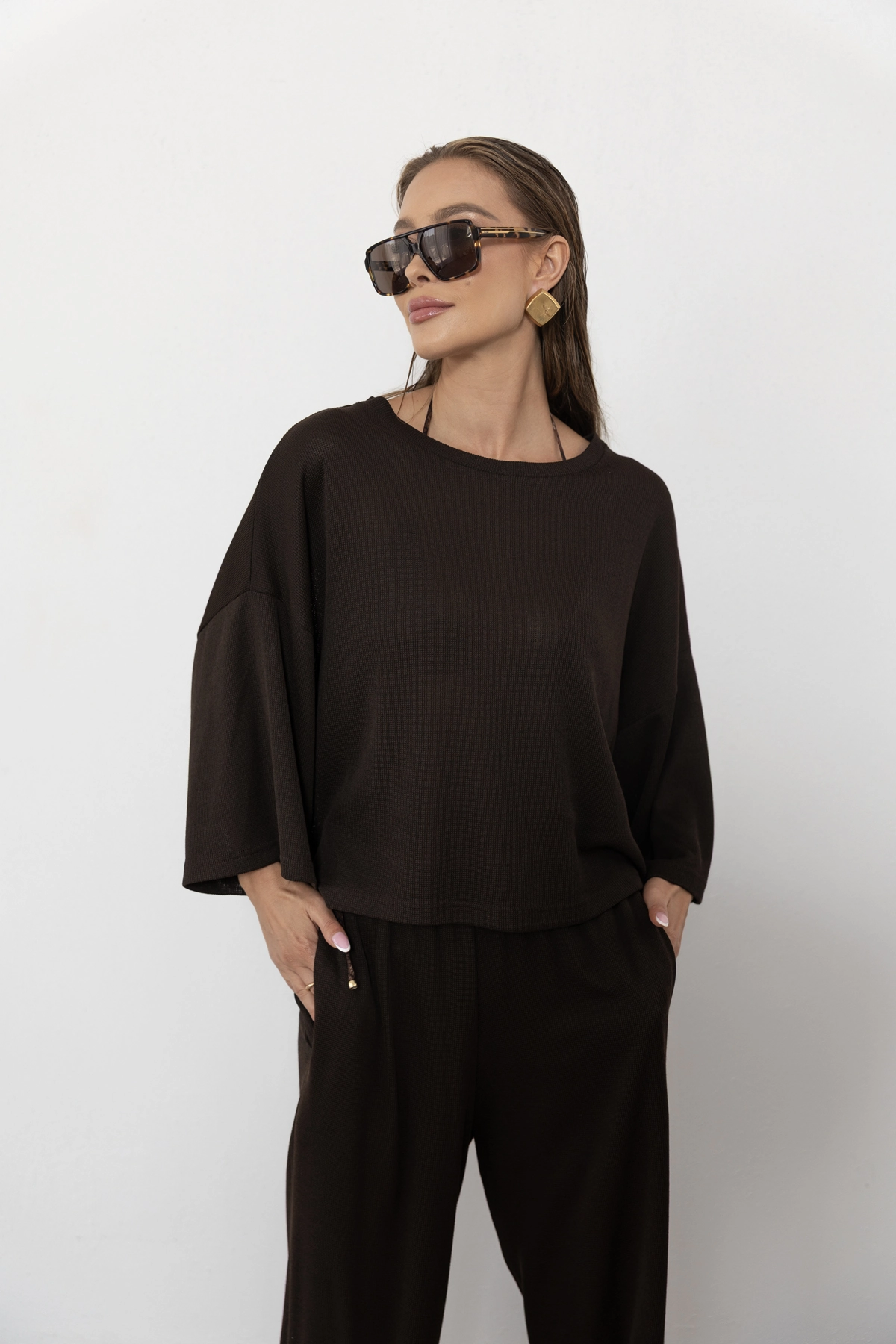Paloma bluzka oversize sweterkowa dzianina kolor Mokka / ciemny brąz