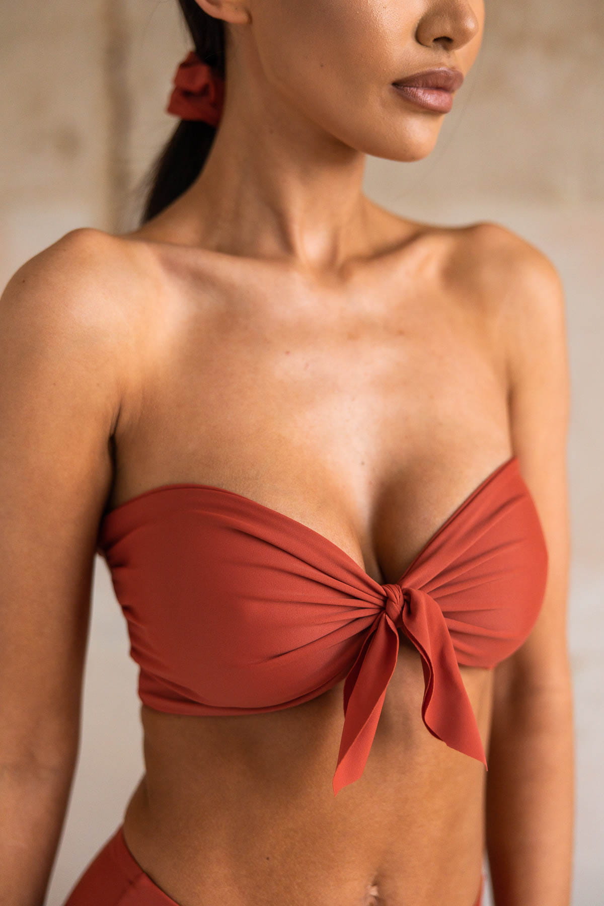 Bandeau Terracotta - góra od bikini na mały biust opaska ceglany 