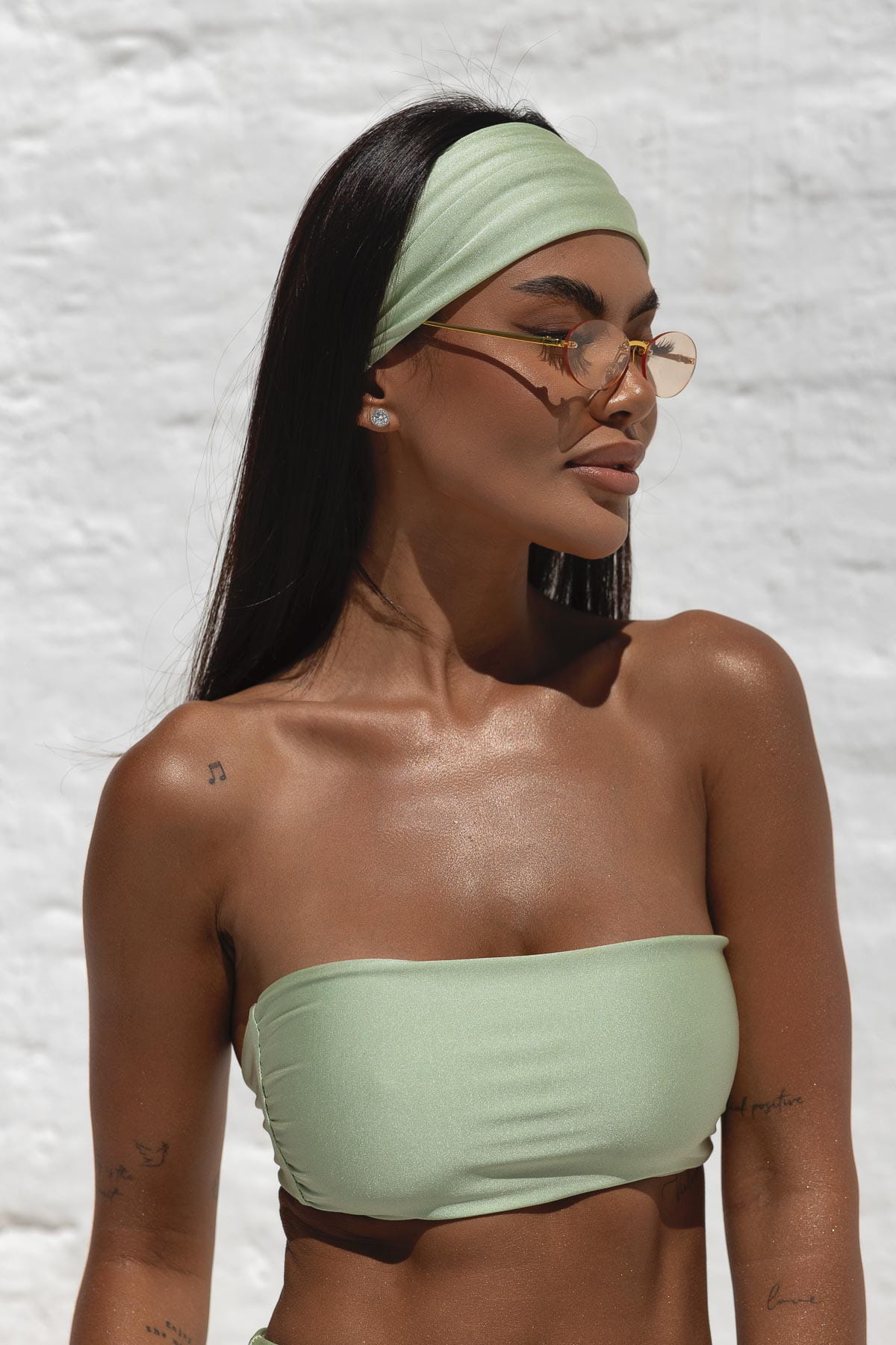 Bandeau Matcha - góra od bikini na mały biust opaska pistacjowy